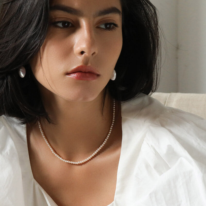 3mm nearly round natural pearl necklace