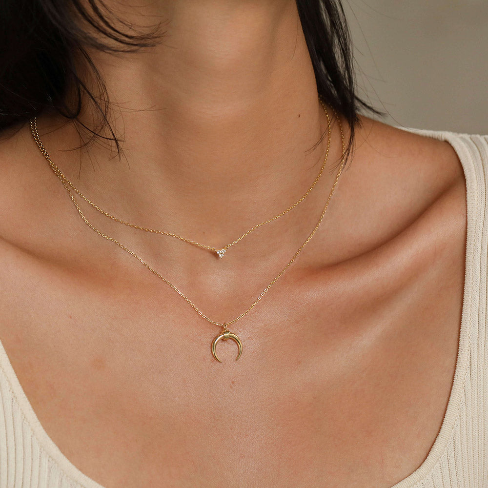 triple CZ stones and horn layered necklaces