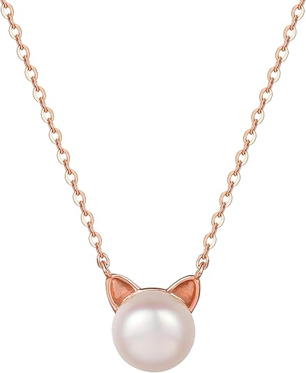 Cute Cat Pearl Pendant Necklace