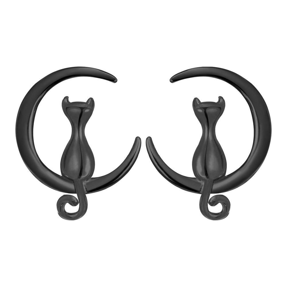 Cat Moon Stud Earrings Sterling Silver