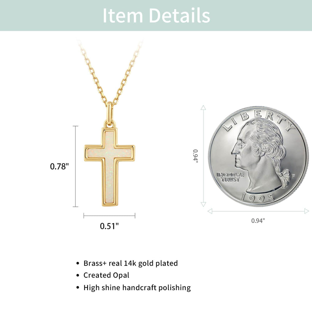 S.Leaf Cross Necklaces for Women 18K Gold Plated Cross Opal Pendant Charm Necklaces