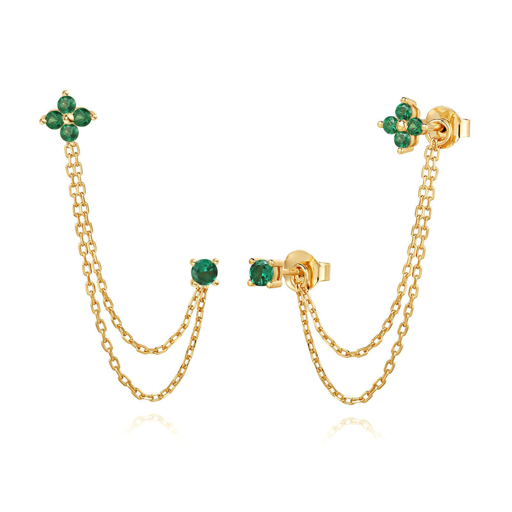 S.Leaf 925 Sterling Silver 18k Gold Plated Chain Earrings