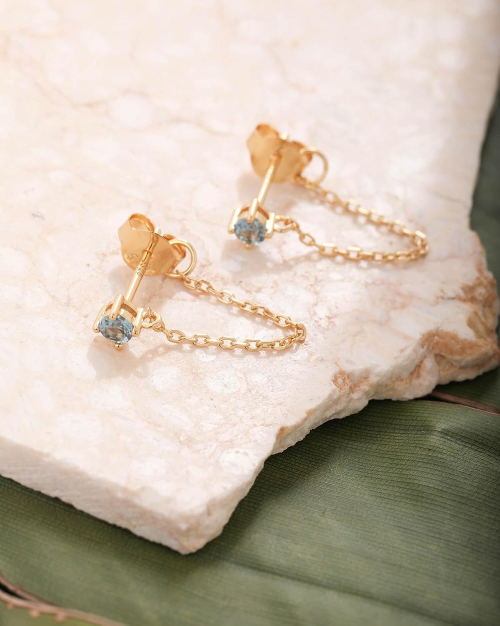 S.Leaf 925 Sterling Silver 18Karat Gold Plated Chain Earrings