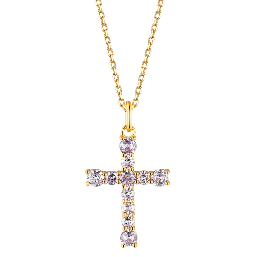 S.Leaf Sterling Silver 14K Gold Plated Cubic Zirconia Cross Necklace