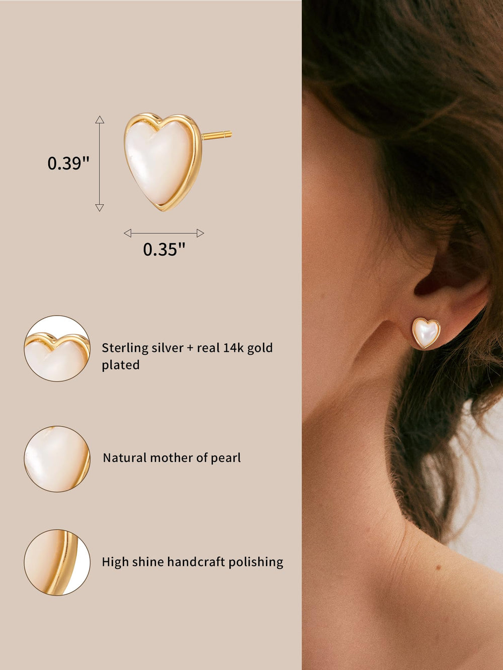 Mother of Pearl Heart Stud Earrings