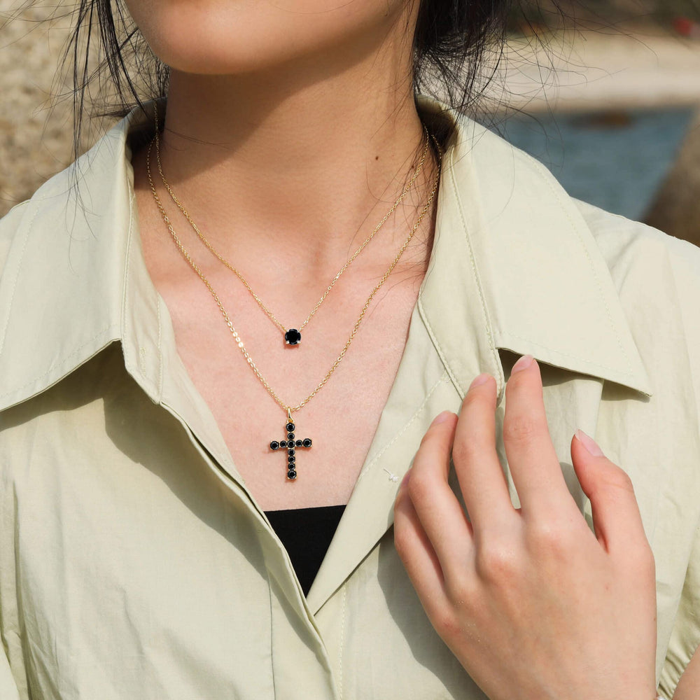 S.Leaf Sterling Silver 14K Gold Plated Cubic Zirconia Cross Necklace