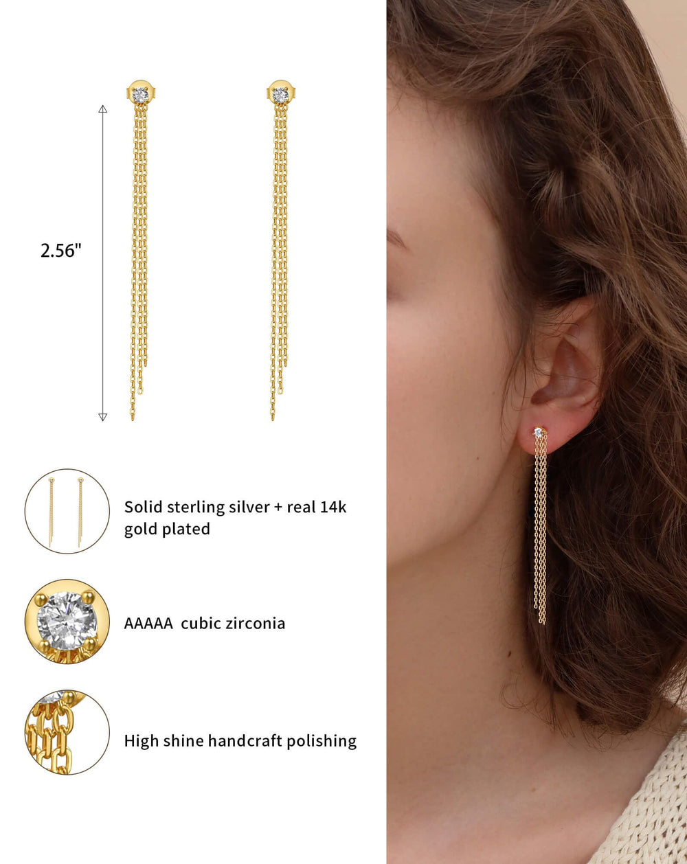 S925 Sterling Silver Through Tassel Chain Earrings