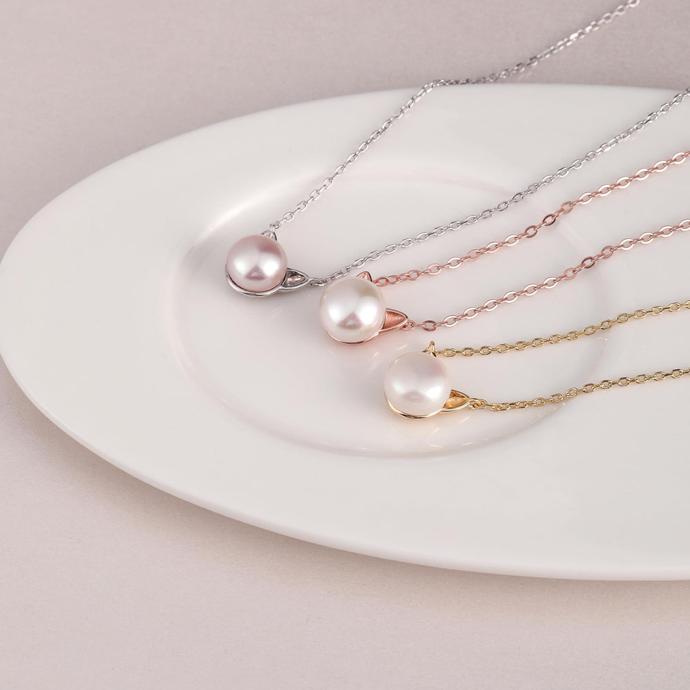 Cute Cat Pearl Pendant Necklace