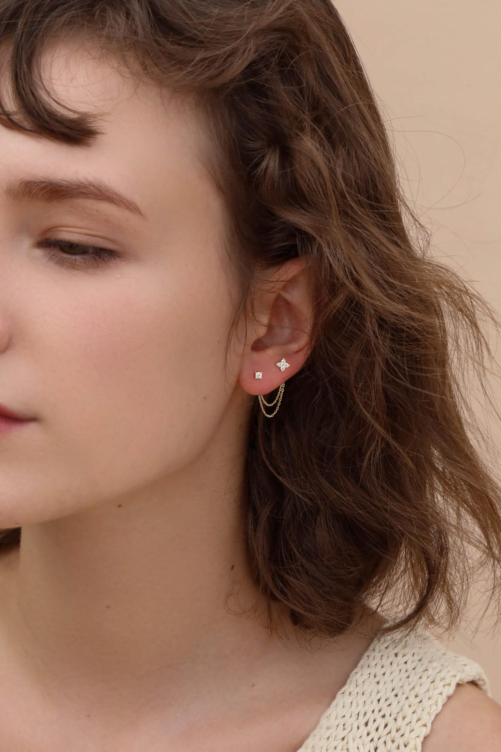 S.Leaf 925 Sterling Silver 18k Gold Plated Chain Earrings