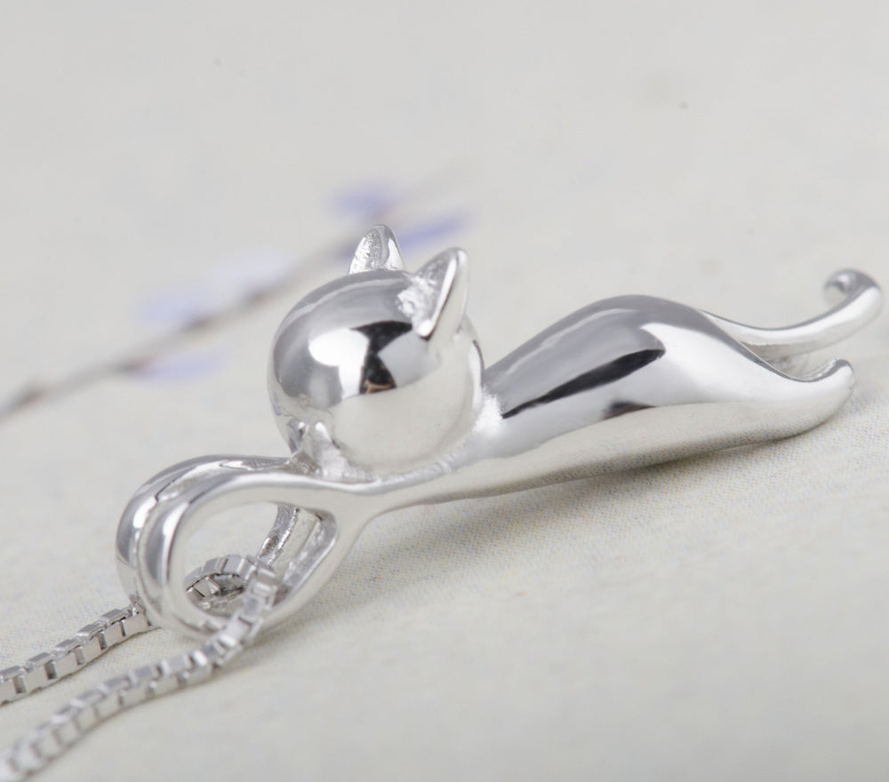 S.Leaf 925 Sterling Silver Swing Cat Necklace