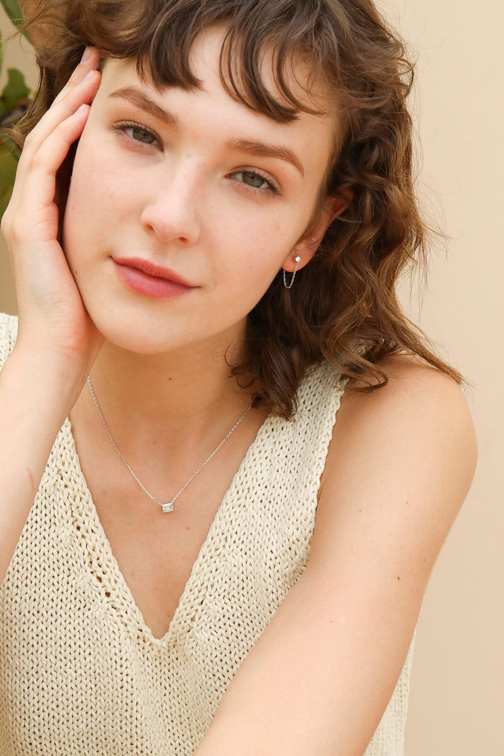 Cubic Zirconia Stud Chain Dangle Earrings