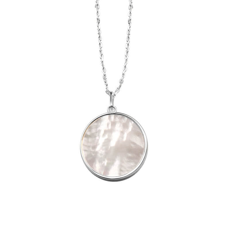 18mm Mother of Pearl Round Shell Pendant Necklace sterling silver