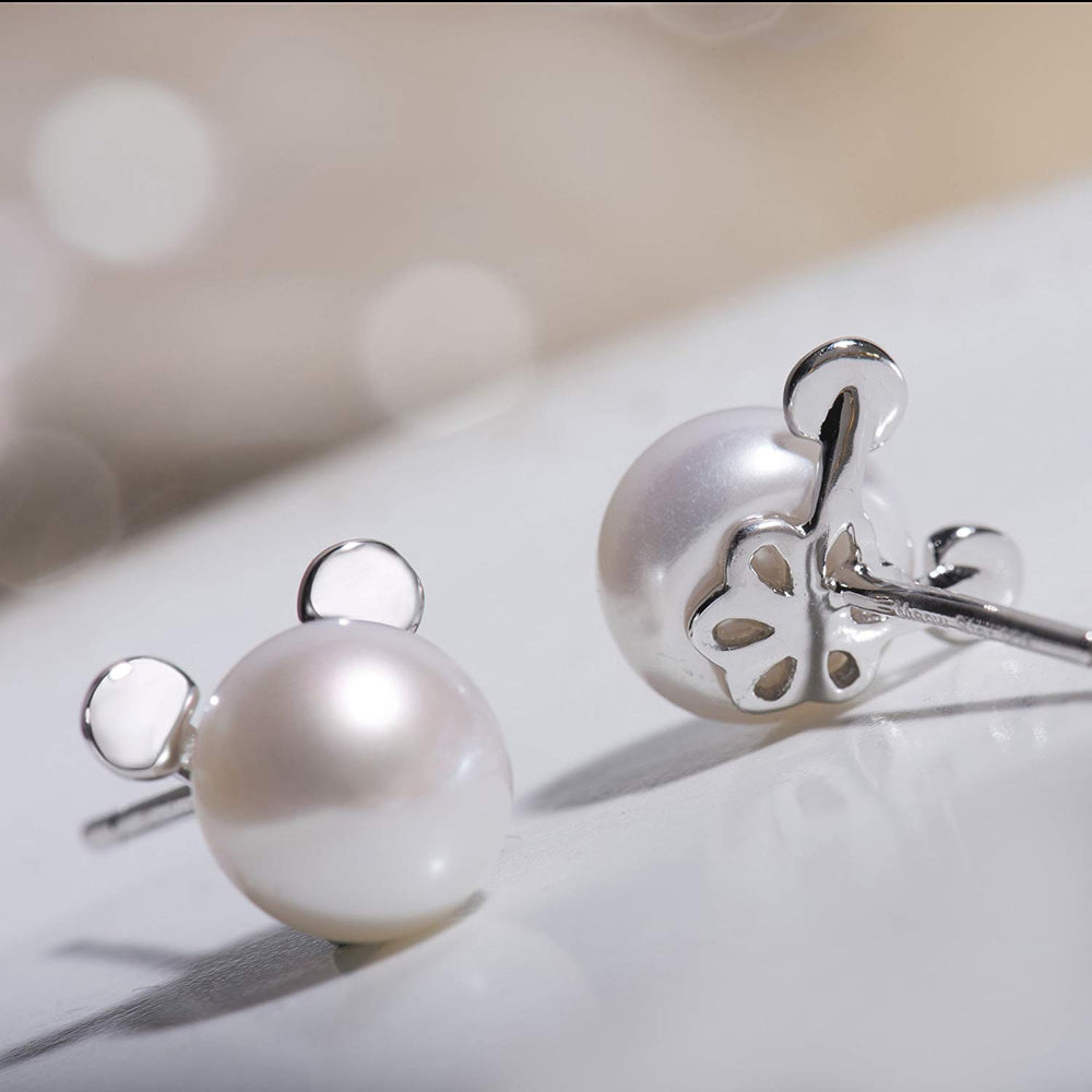 Round Ear Cat Pearl Stud Earrings