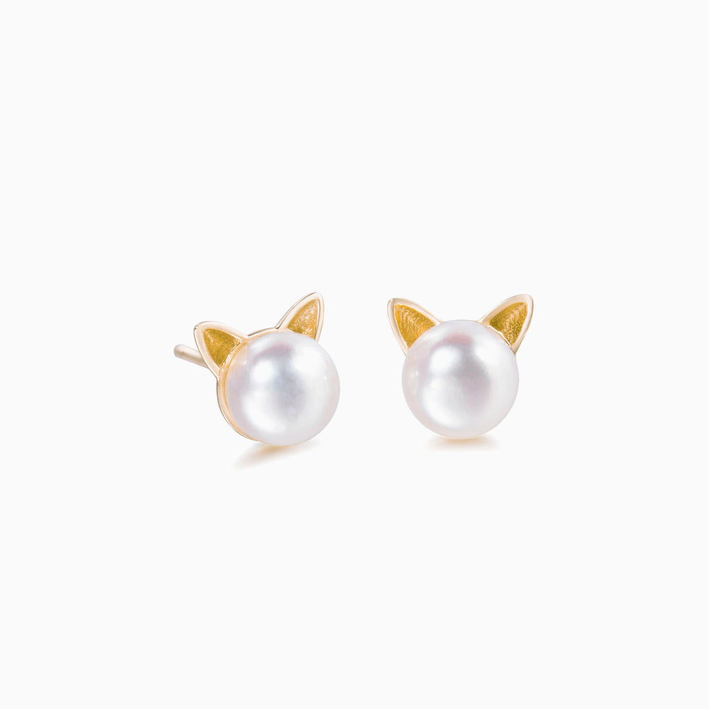 Cat Ear Pearl Stud Earrings