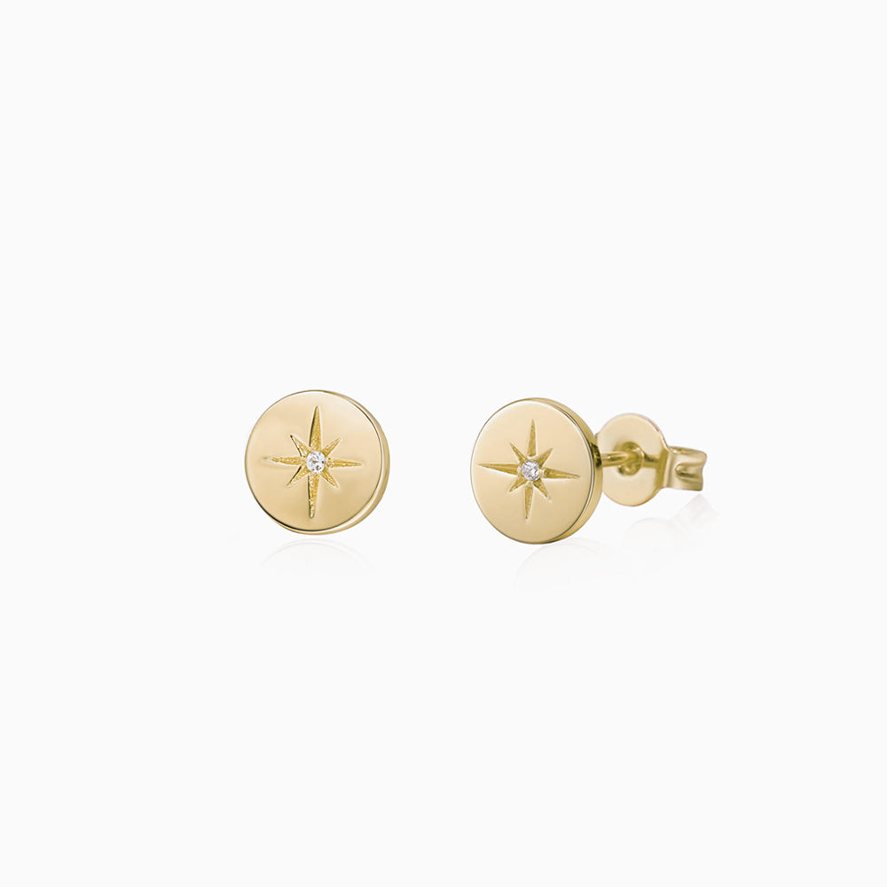 Round Disc Star Stud Earrings