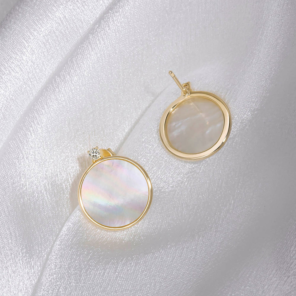 Round Mother of Pearl with CZ Stud Earrings