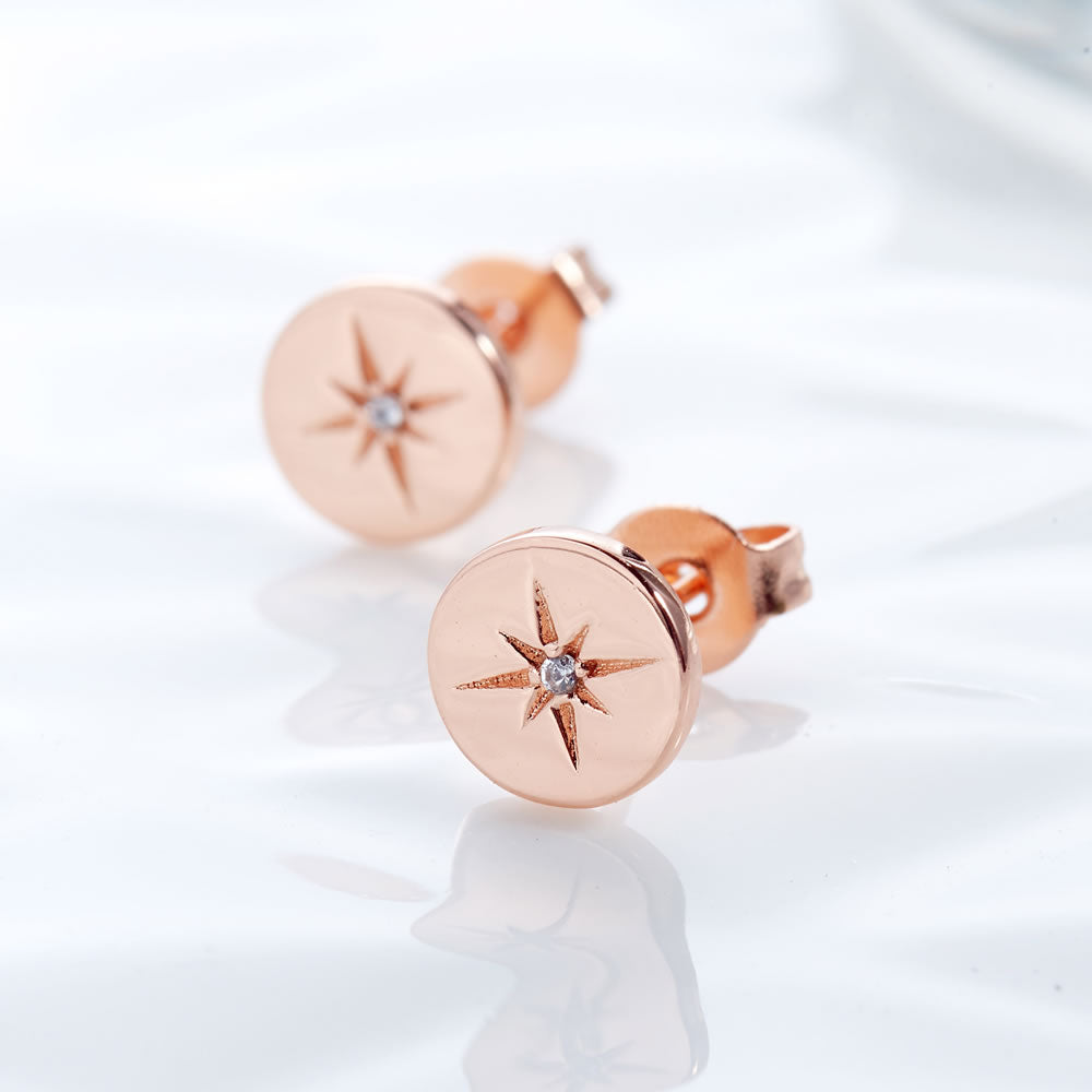 Round Disc Star Stud Earrings