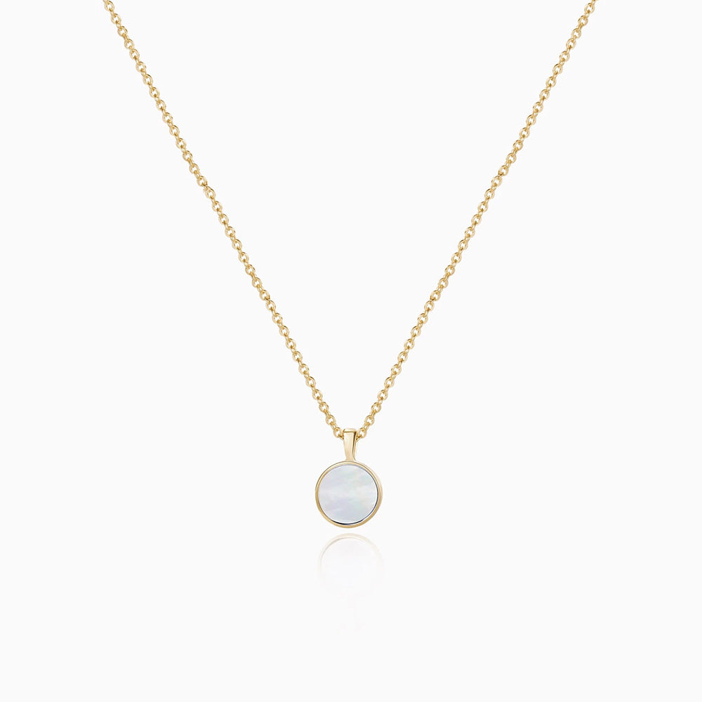 Mother of Pearl Round Pendant Necklace Small Everyday Necklaces S.Leaf